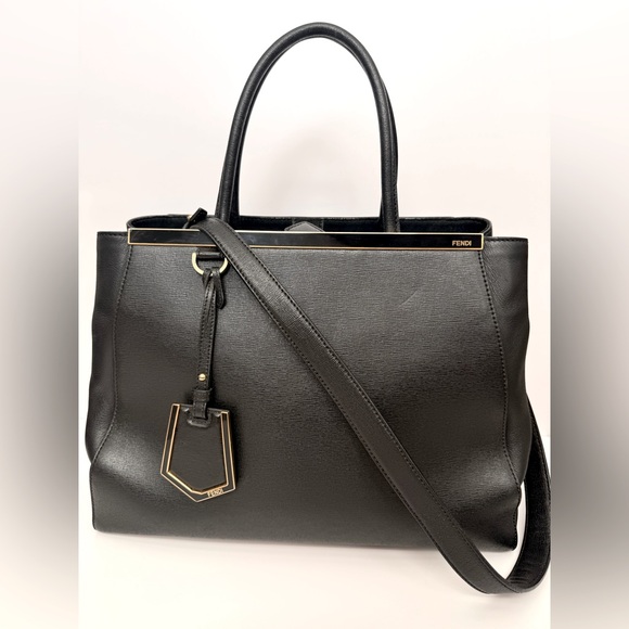 Fendi 2Jours Medium Tote – Black Saffiano Leather w/ Gold Hardware + COA - Picture 1 of 14